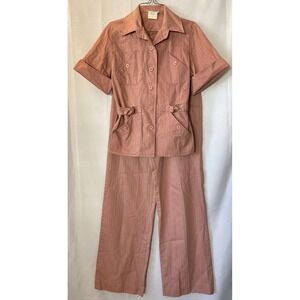 Vintage 70's College Town High Waist Hippie Bell Bottom Safari Retro Top Set